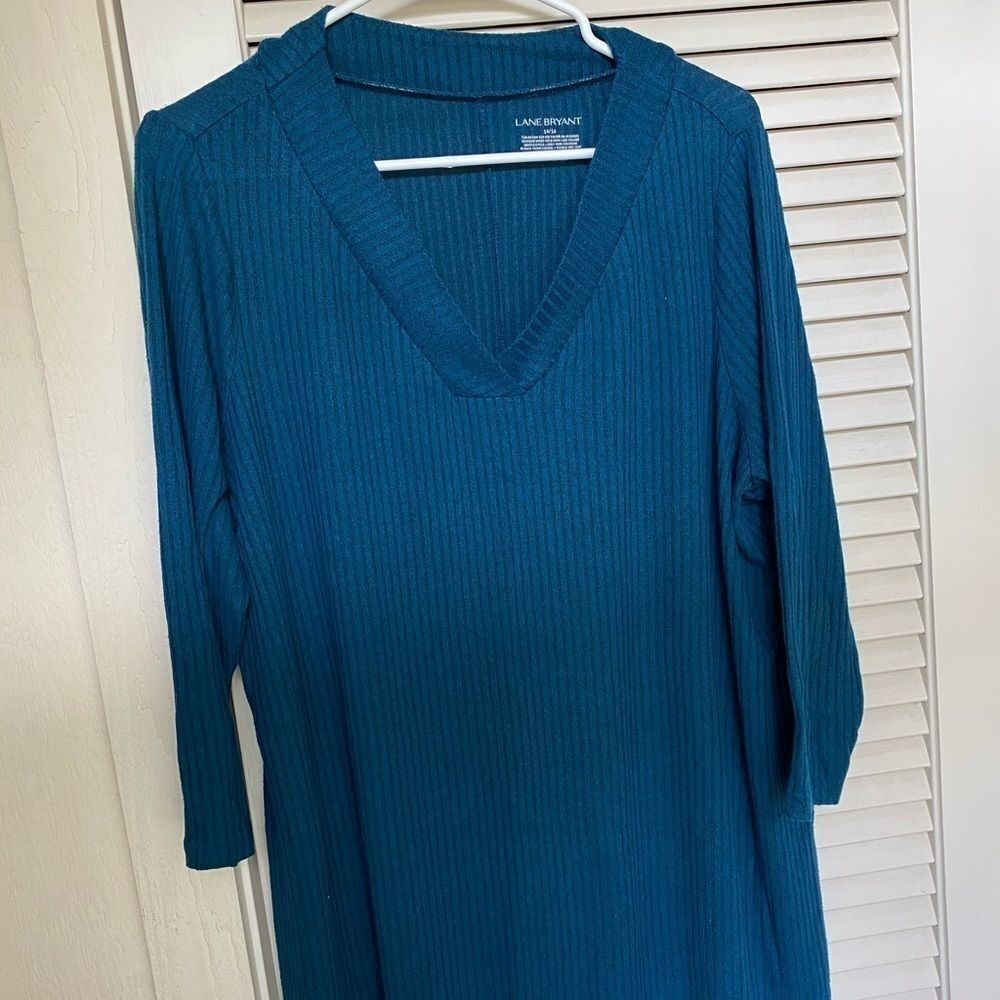 Lane Bryant blue ribbed v neck 3/4 sleeve tunic